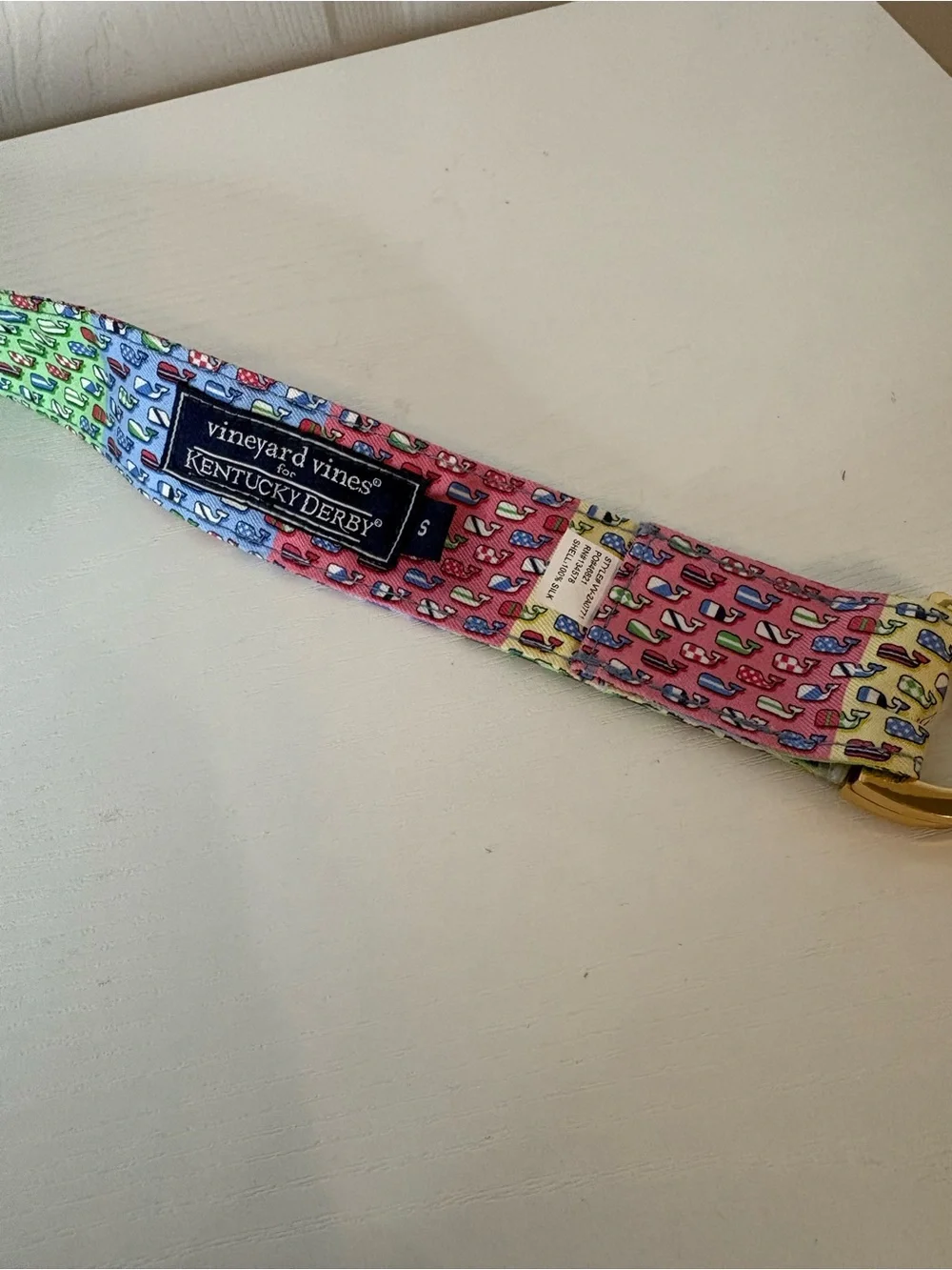 Vineyard Vines Kentucky Derby Multicolor Whale Pattern Silk Belt S Gold D Ring
